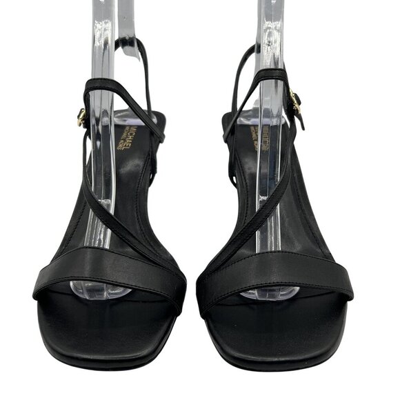 Michael Kors Tasha Womens 7 Black Leather Strappy Heeled Dressy Sandals Cocktail - Picture 7 of 11